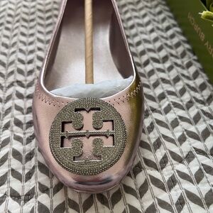 Tory Burch Pink Flats with Gold Logo
